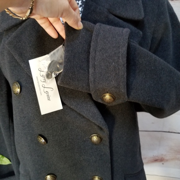 NWT Larry Levine Wool Pea Coat Sz PM Charcoal Clr - Picture 6 of 8
